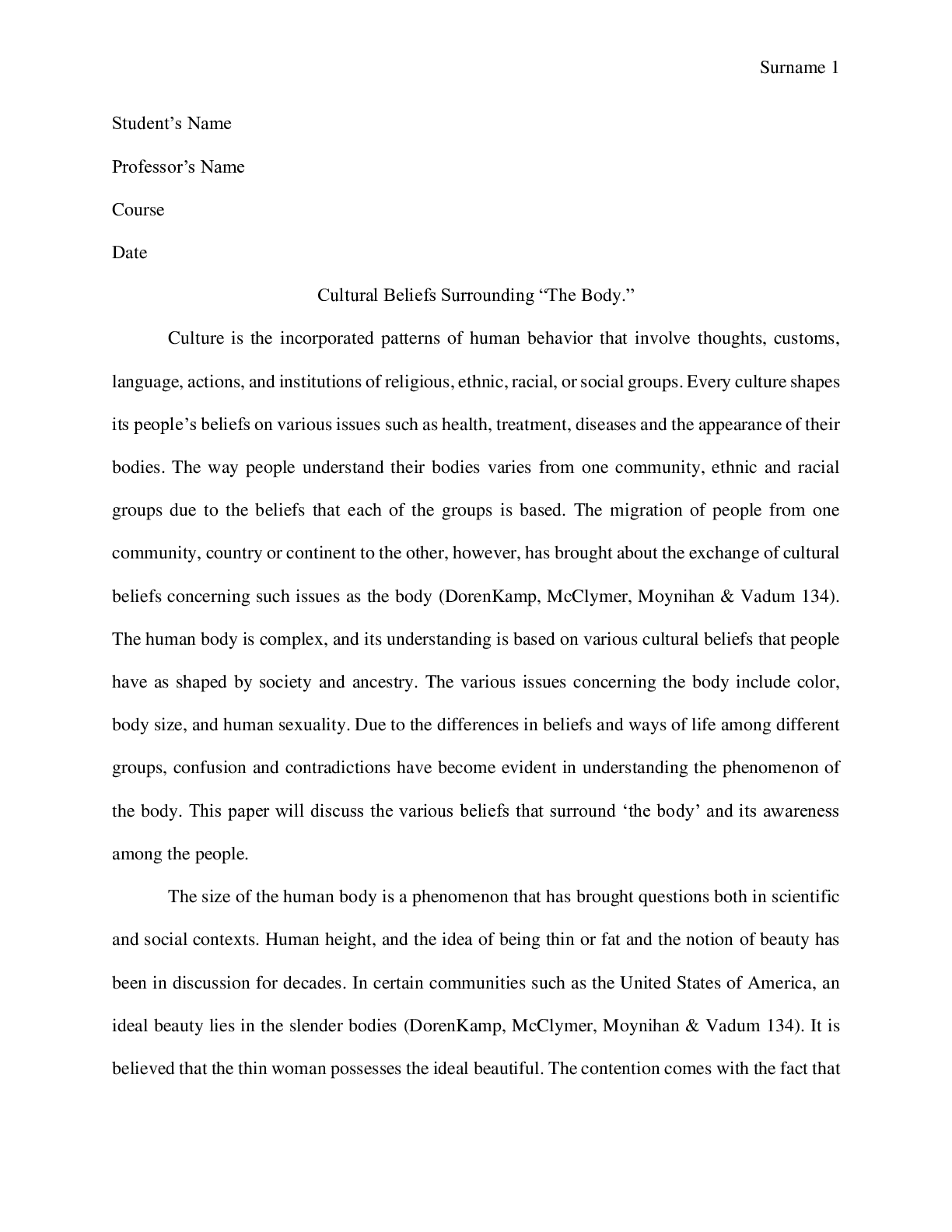 Preview image for A 4 page paper on Cultural Beliefs Surrounding “The Body.”/Rated 90%